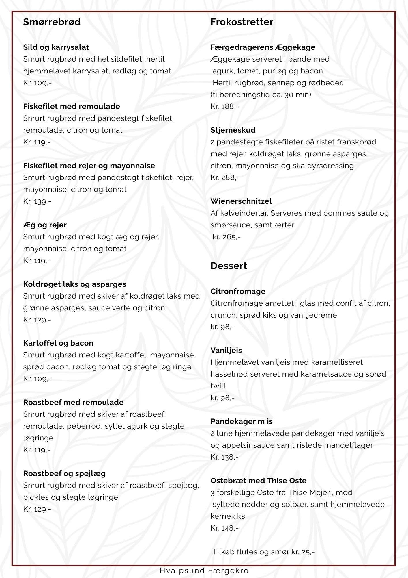 frokost menu kort skabelon